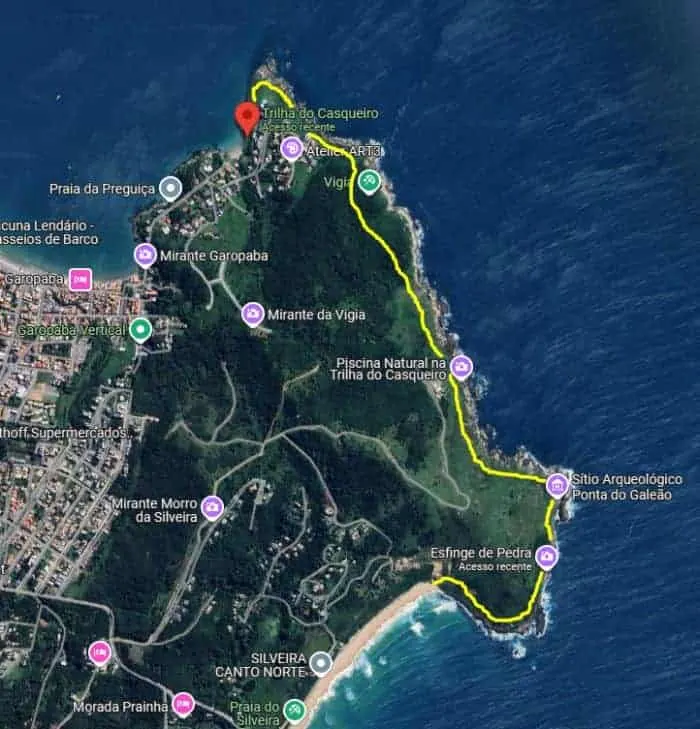 Mapa trilha do casqueiro garopaba